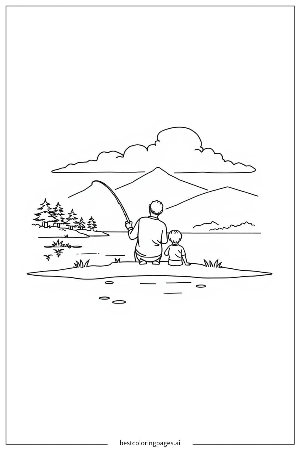 Father and Child Fishing by the Lake