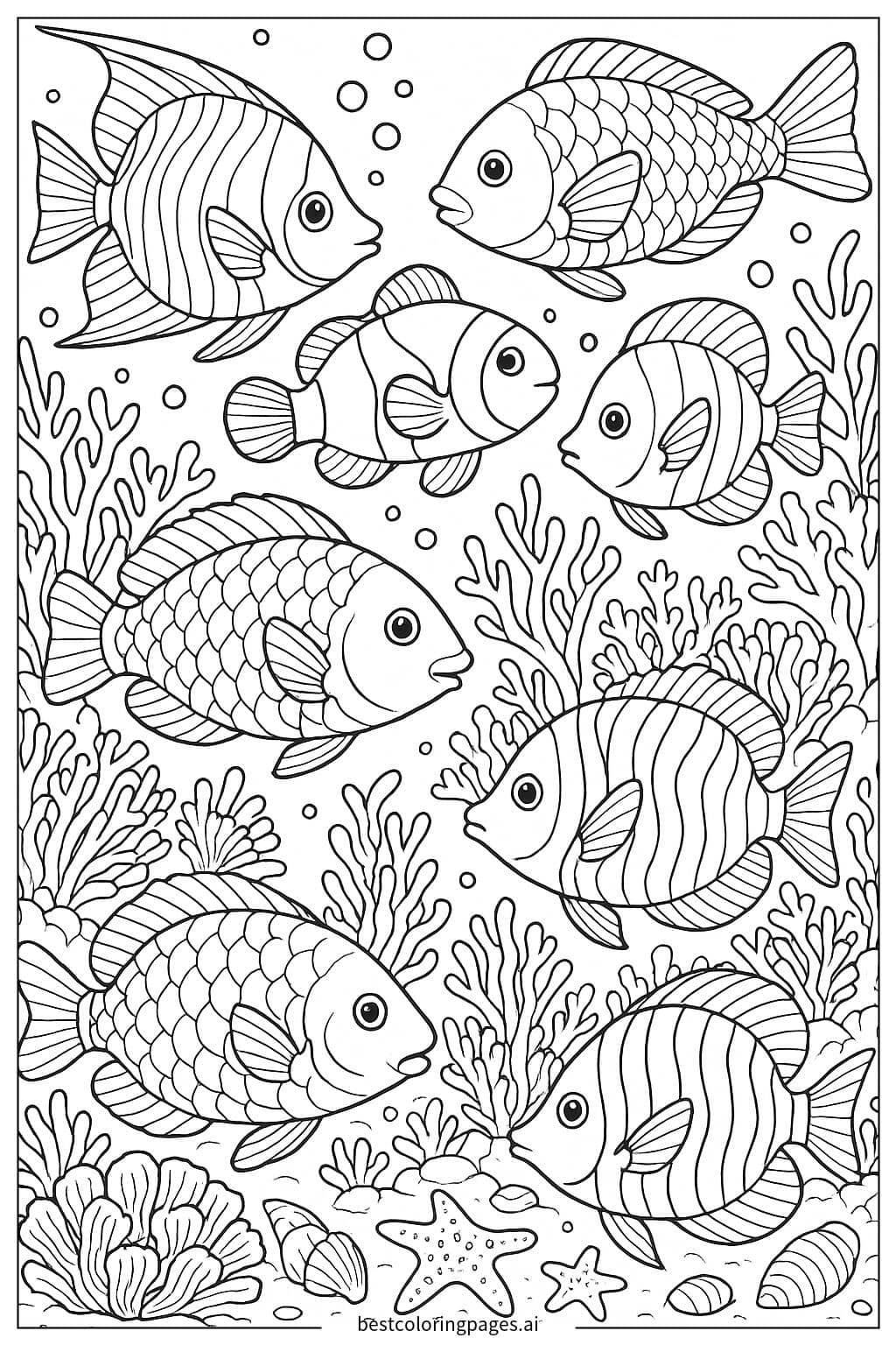 Colorful Tropical Fish Adventure Coloring Page