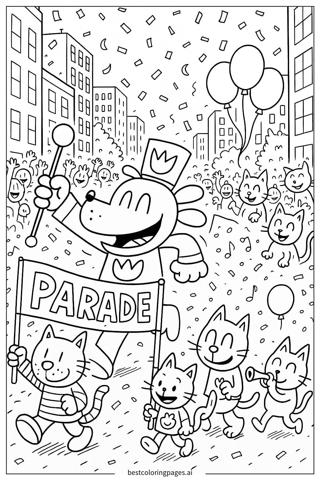 ภาพระบายสี ด็อกแมนจัดขบวนพาเหรดกับเพื่อน ๆ