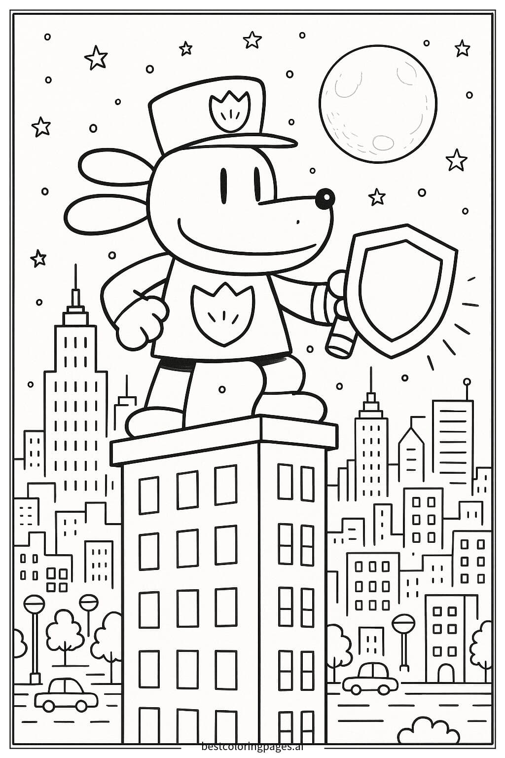 夜の街を守るドッグマン のぬりえ