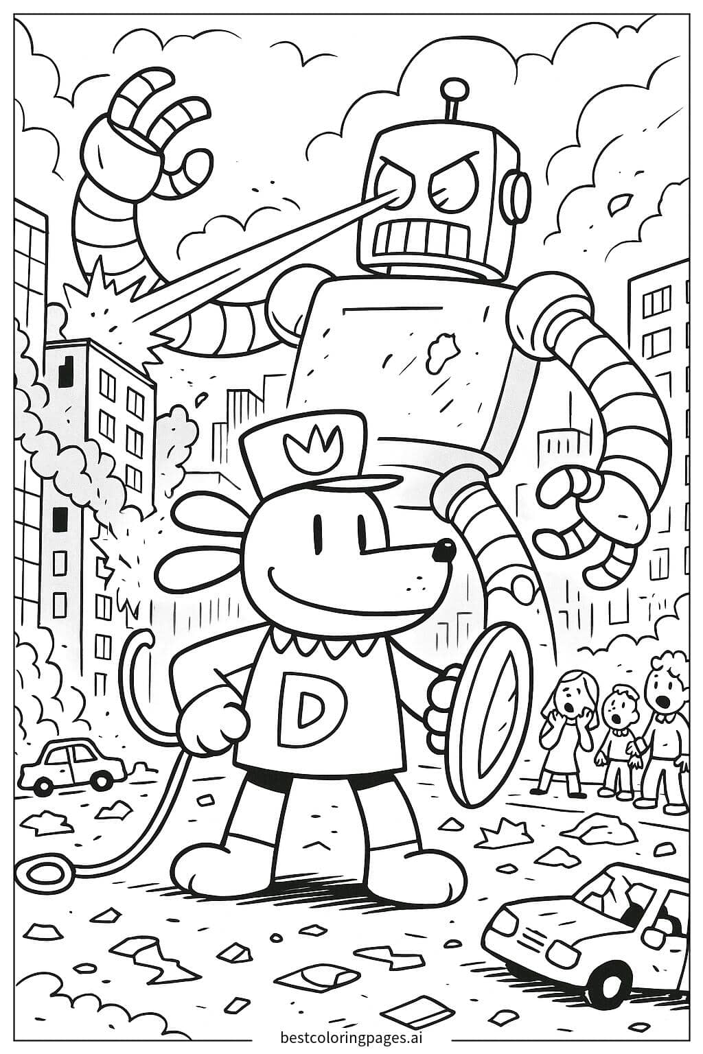 도그맨, 거대 로봇으로부터 도시를 구하다 색칠공부