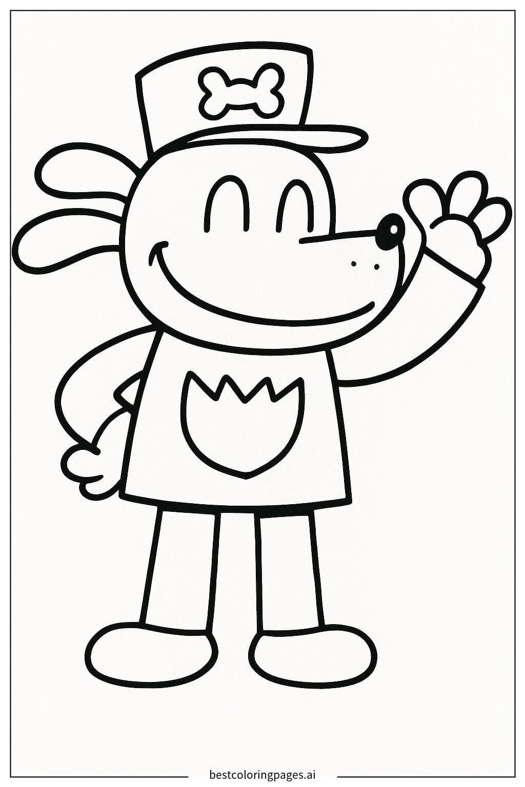 Dog Man Waving Happily Coloring Page