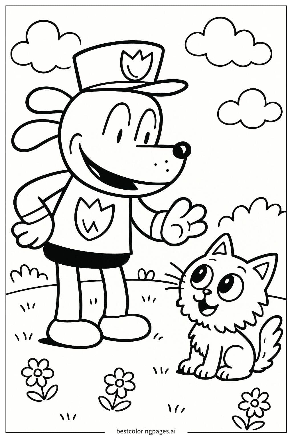 Dog Man and Kitten Adventure Coloring Page