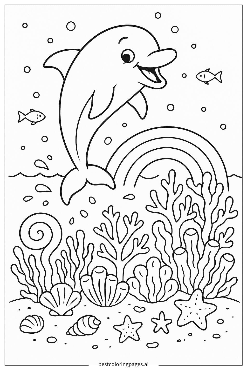 Dolphin Leaping Beside a Rainbow Coral Reef