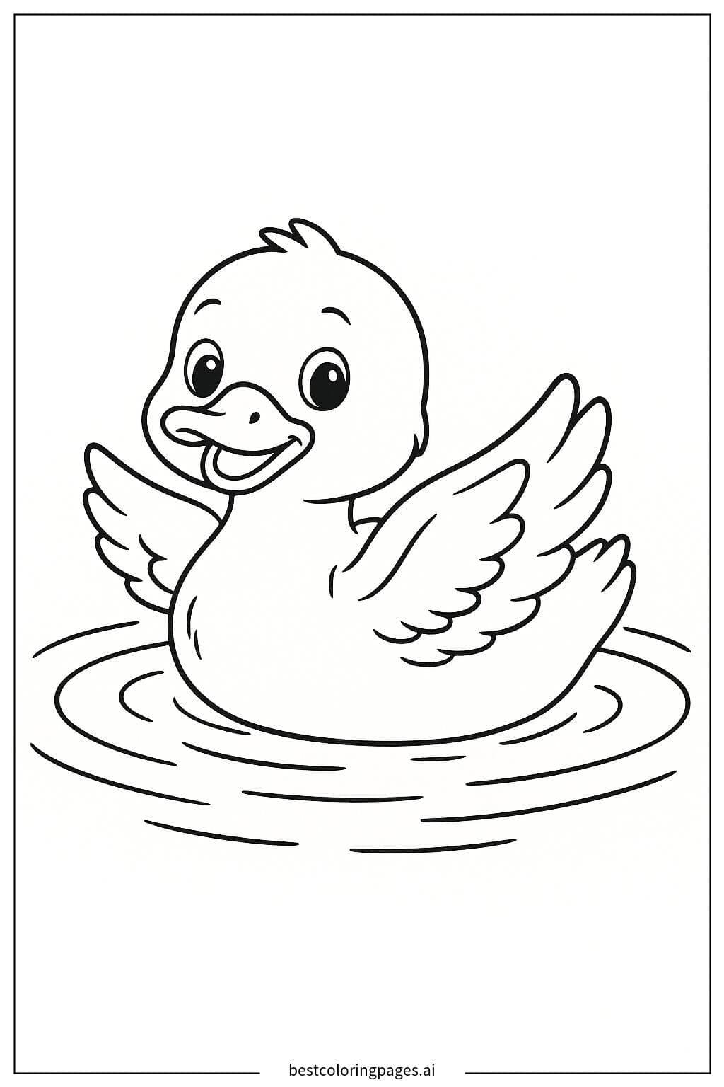 Duck Swimming in a Peaceful Pond Coloring Page