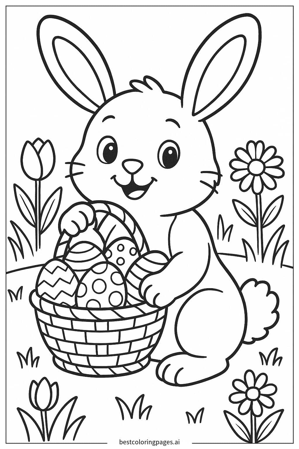 Easter Bunny with Basket Coloring Page