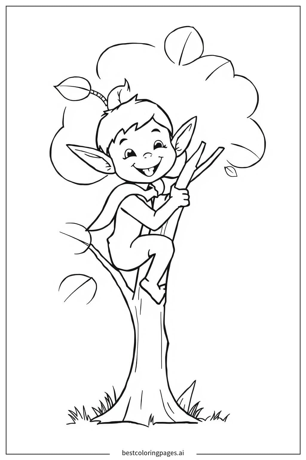 Elf Child Climbing a Tree