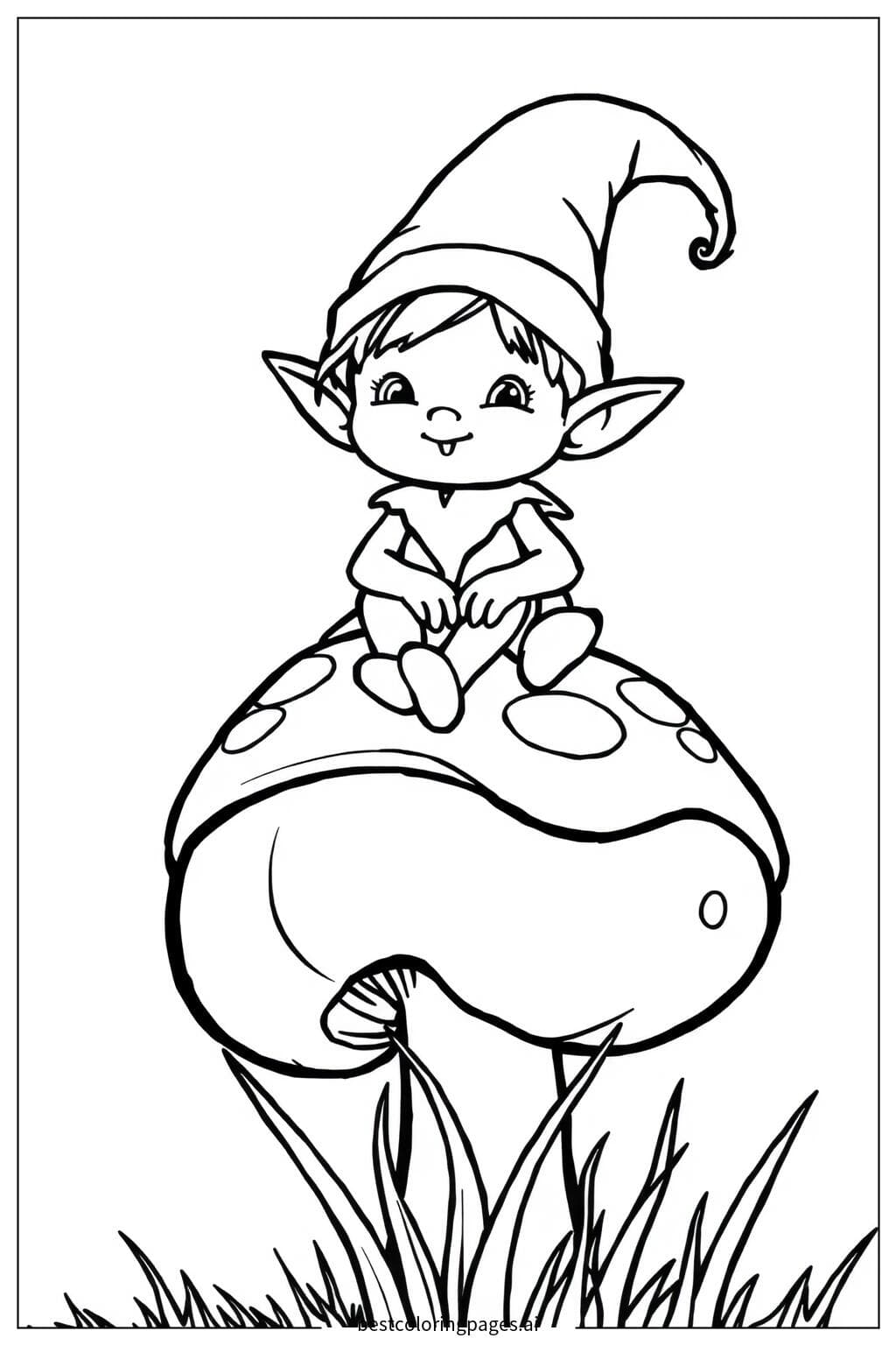 Cheerful Elf on a Mushroom