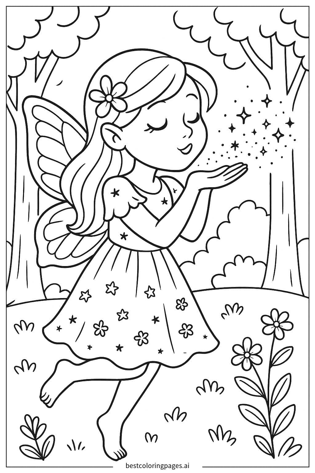 Fairy Sending Magical Dust Coloring Page