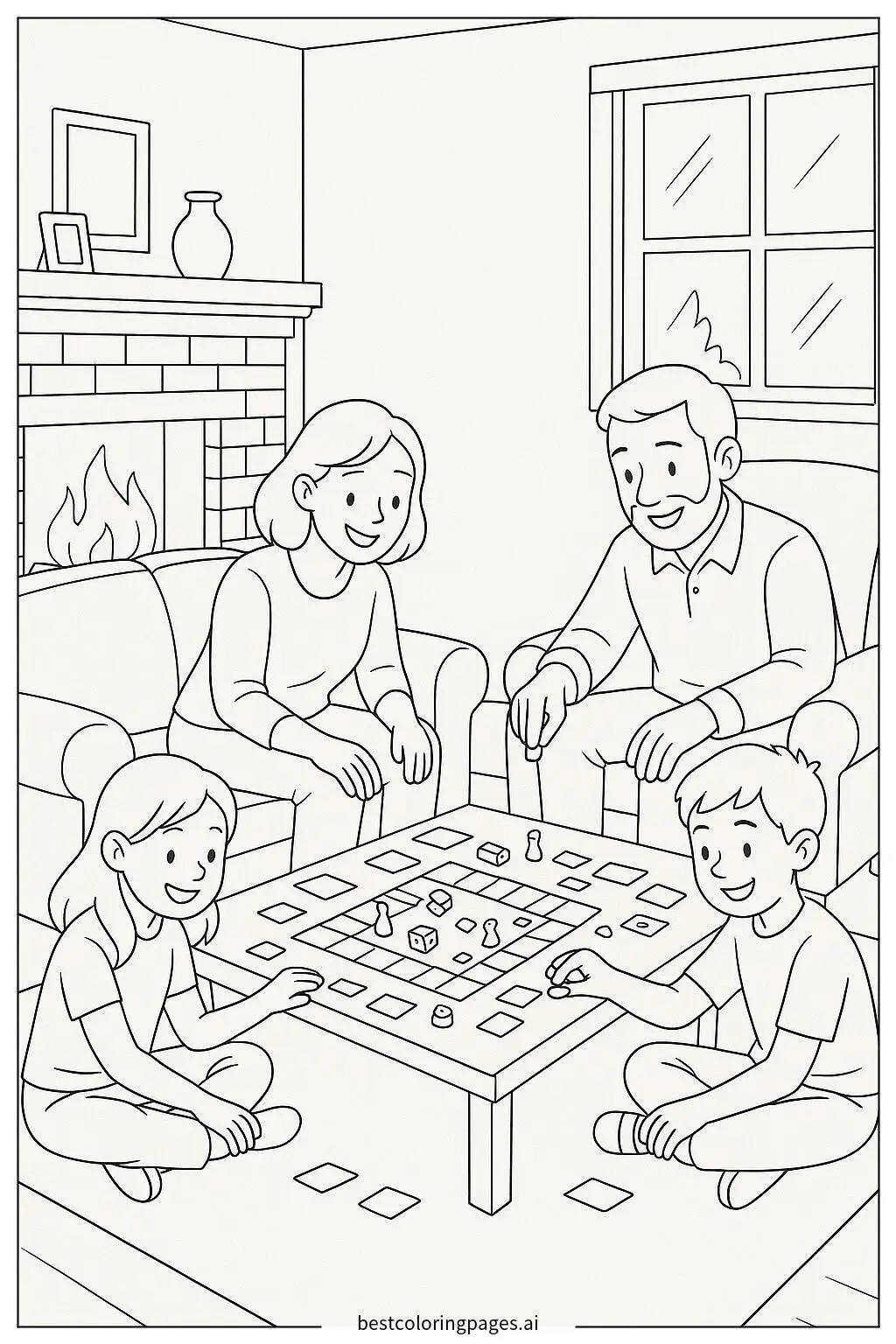 Family Enjoying Board Games by the Fireplace