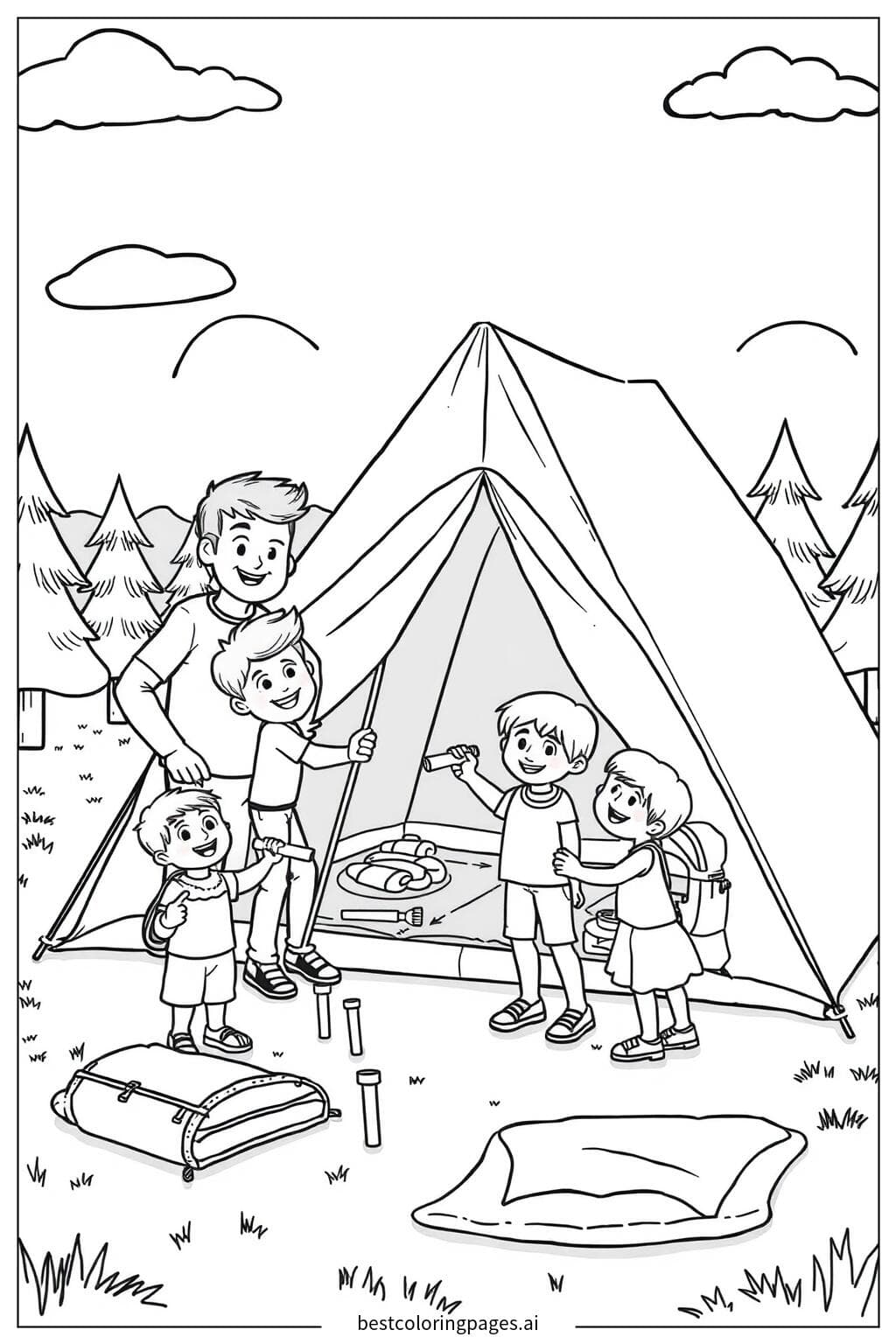 Family Setting Up a Tent for Camping Adventure