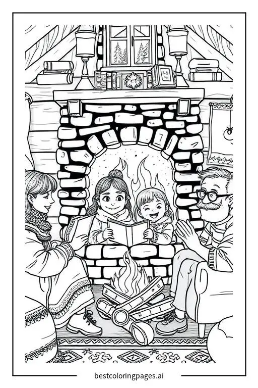 Family Storytelling in a Cozy Cabin by the Fireplace