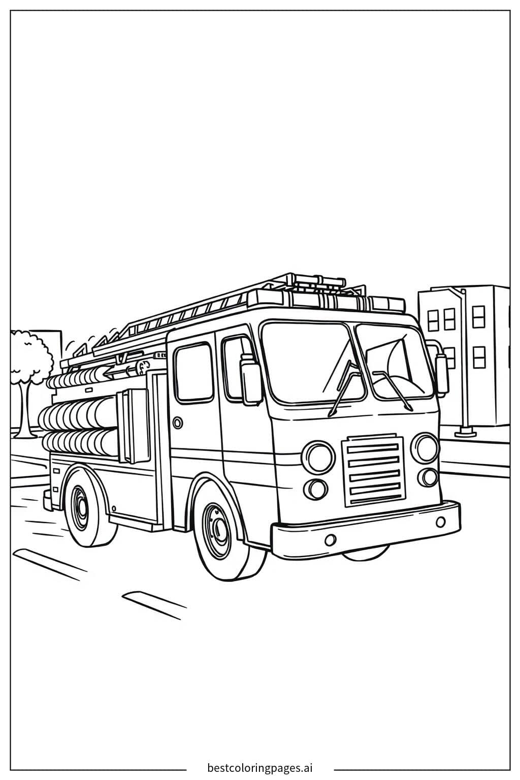 Раскраски Пожарная машина на экстренном вызове с сиренами и мигалками