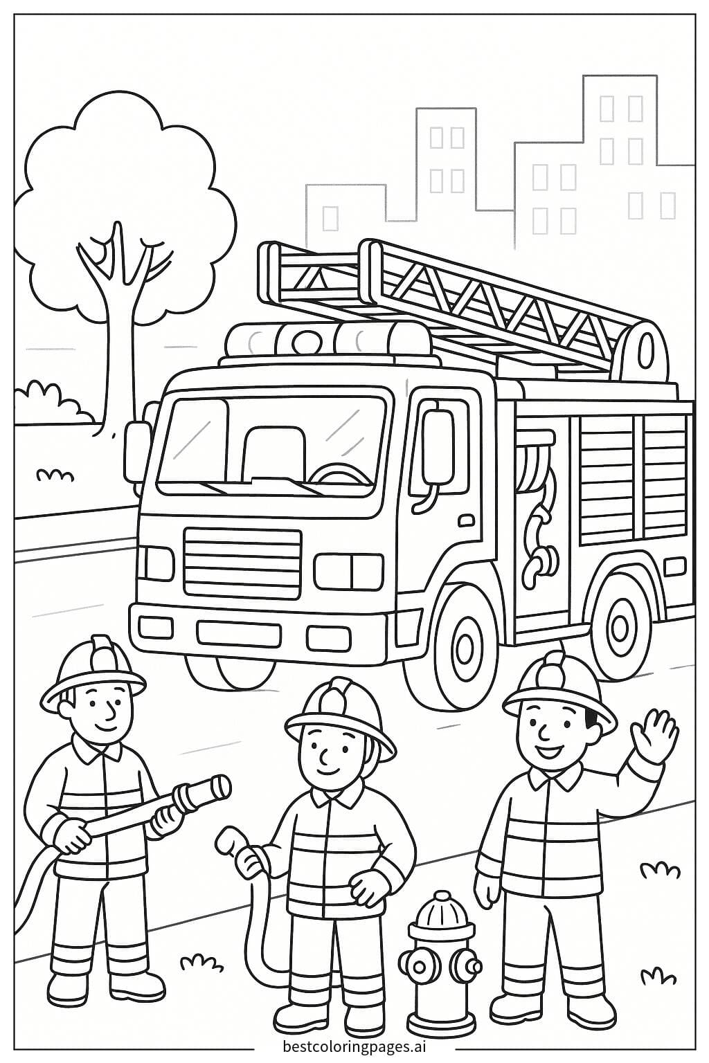 Fire Truck and Brave Firefighters