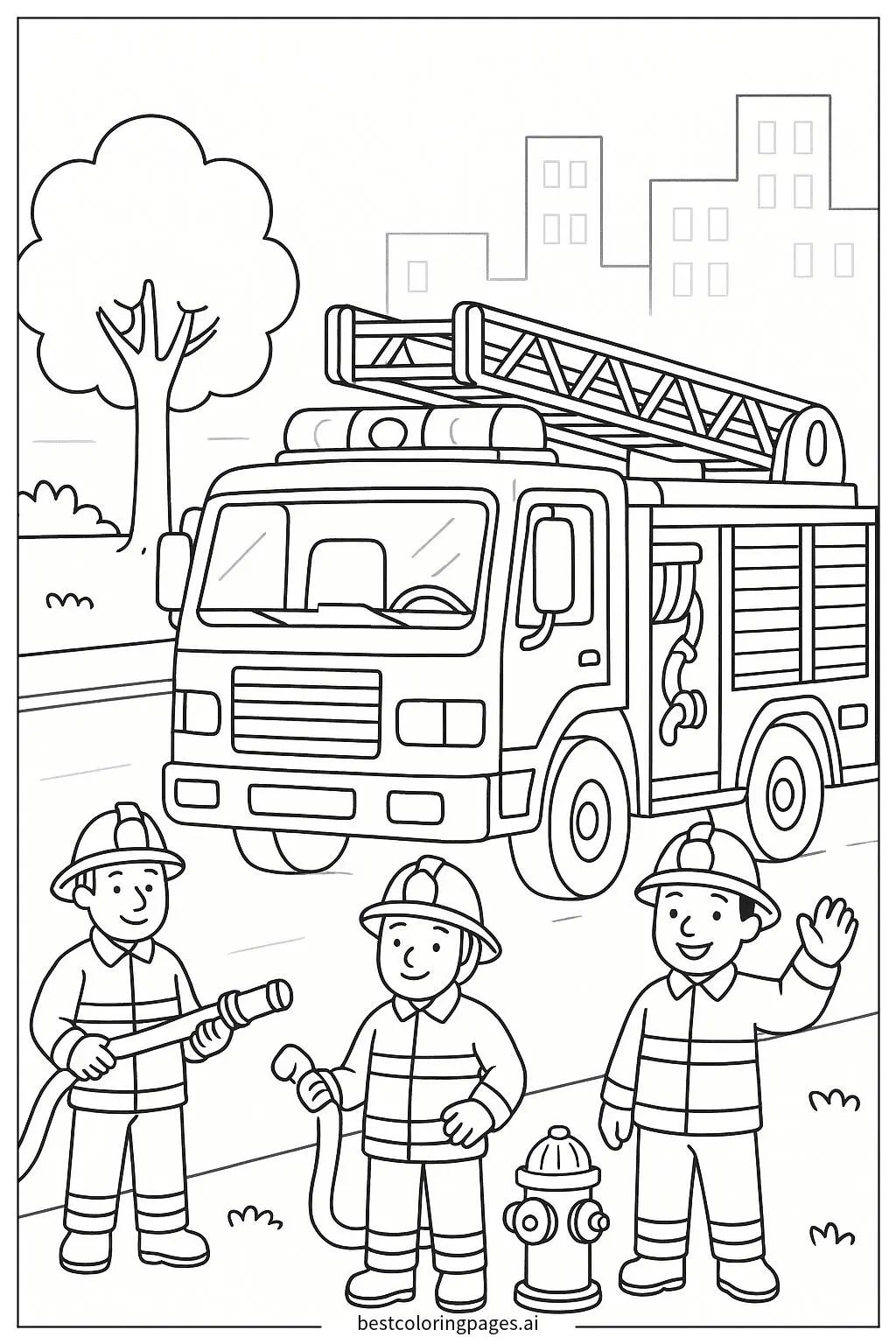 Fire Truck and Brave Firefighters