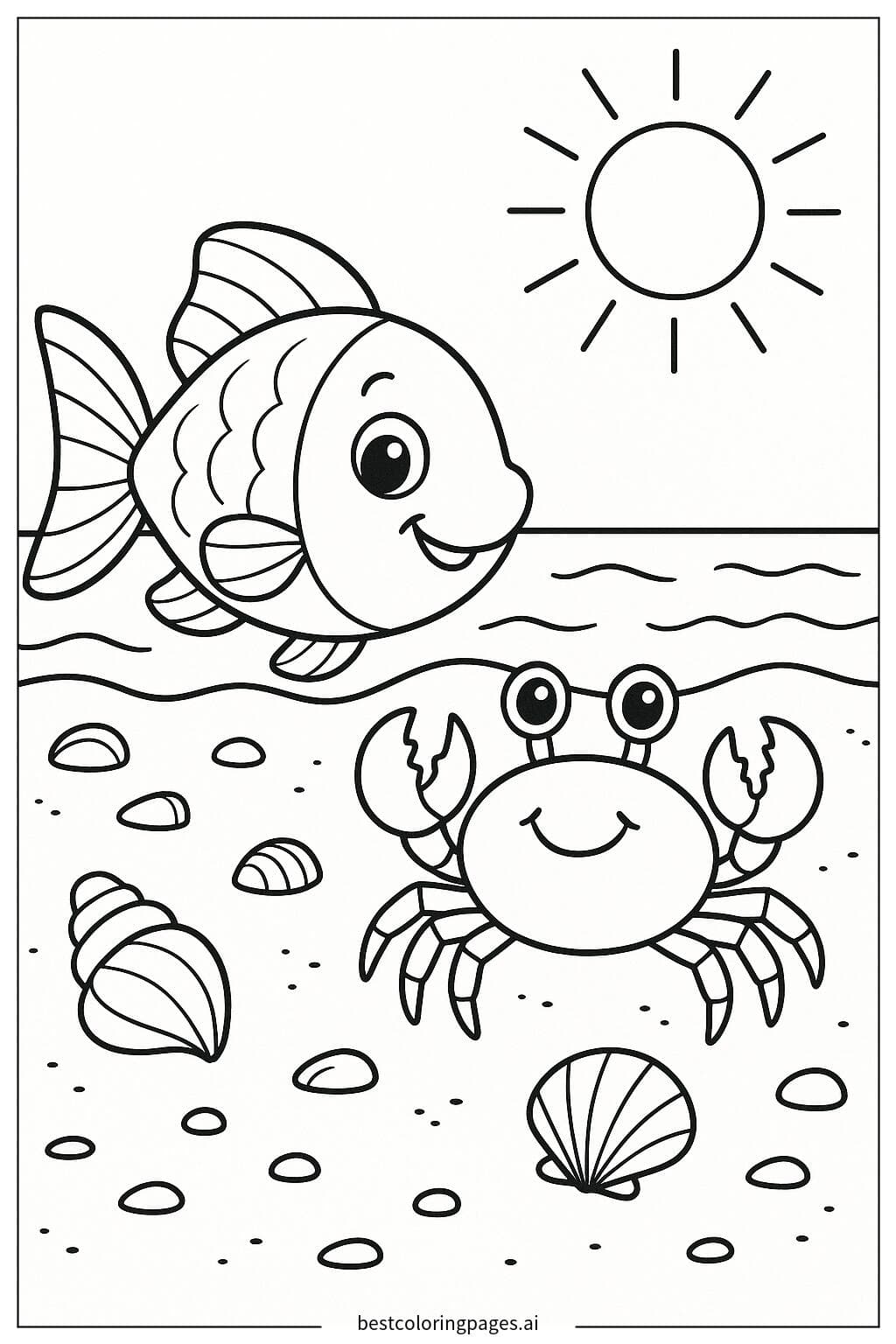 Fish and Crab on the Sandy Beach