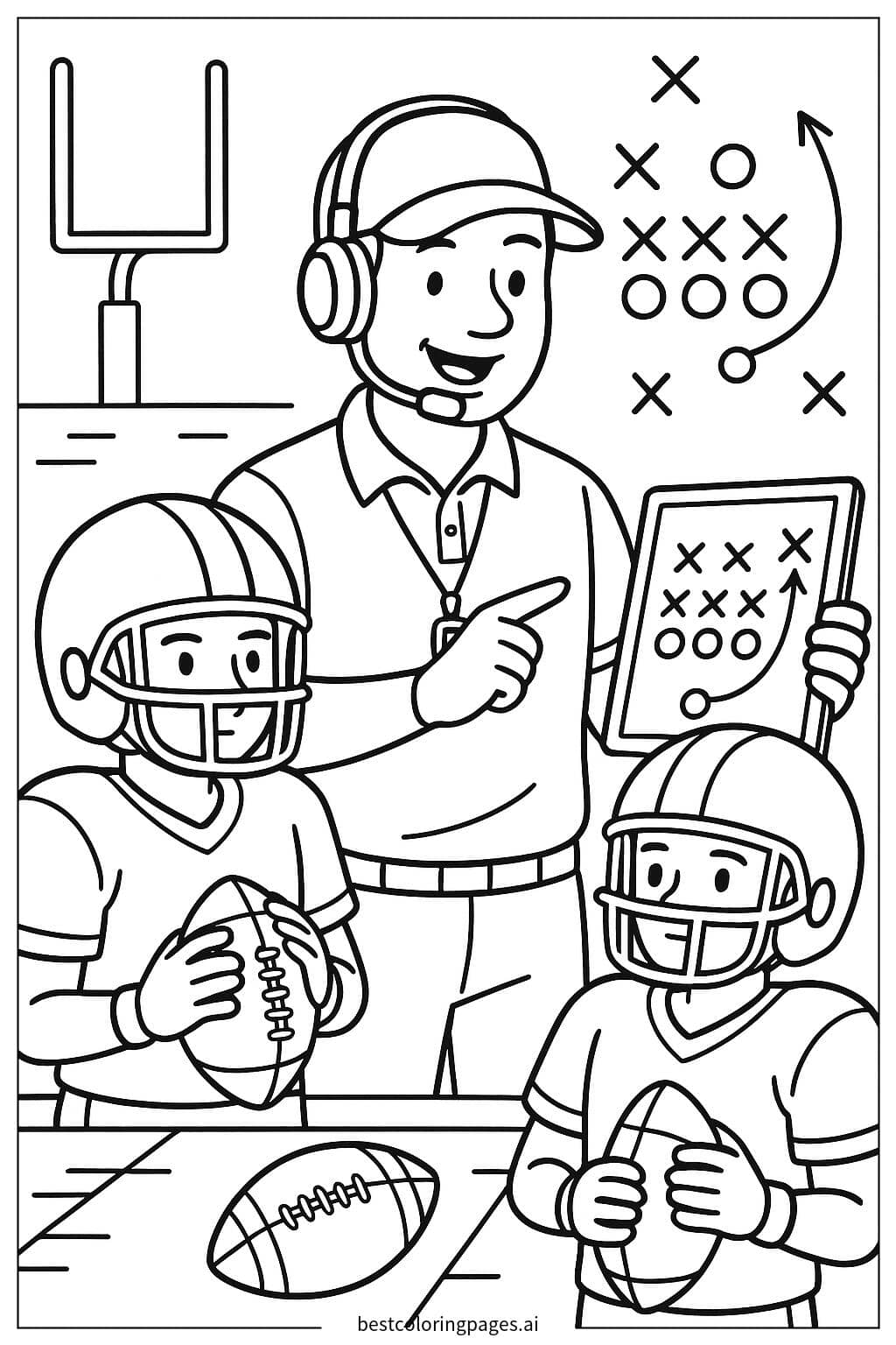 Football Coach Giving Directions with a Strategy Board Coloring Page