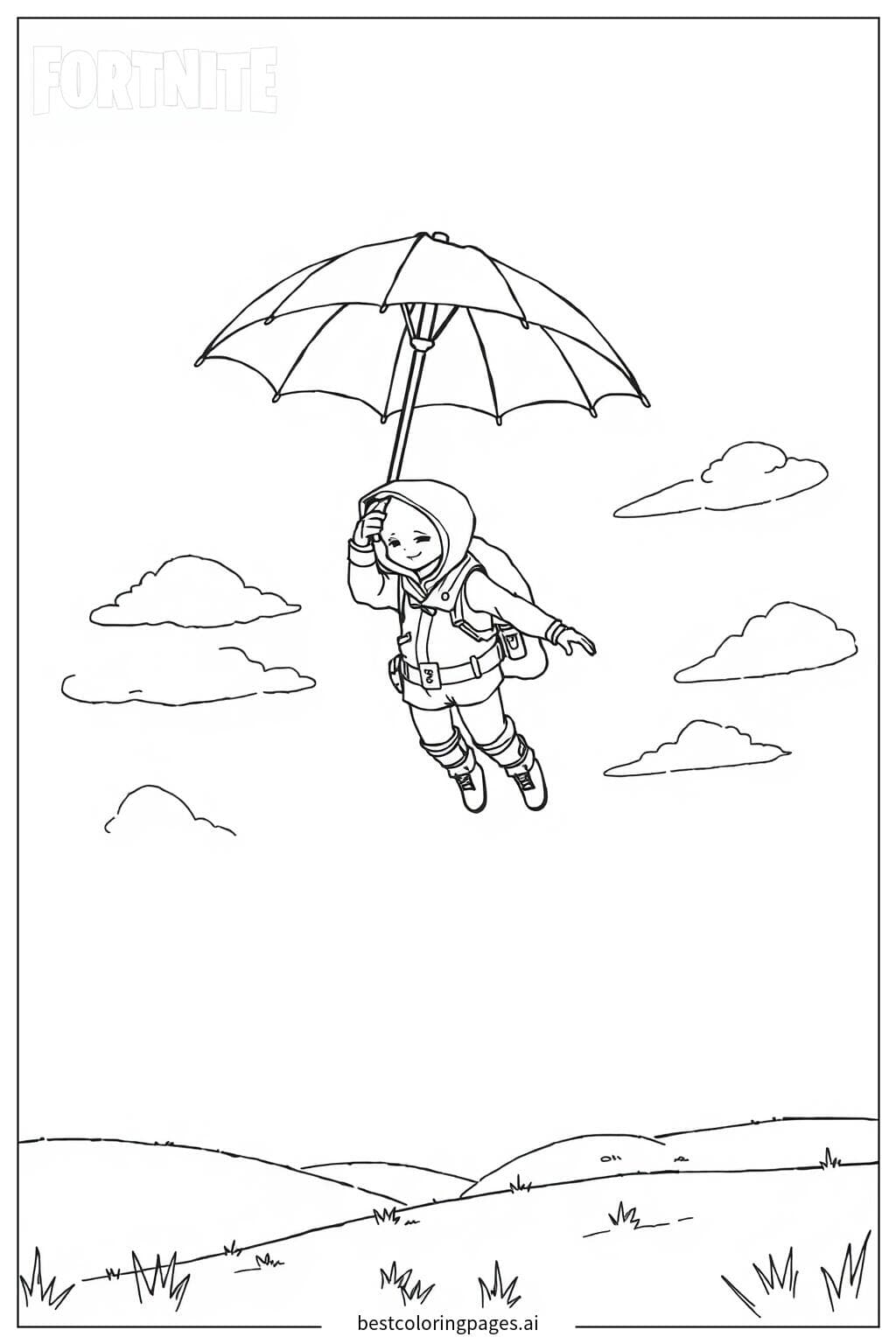Fortnite Character Soaring with an Umbrella