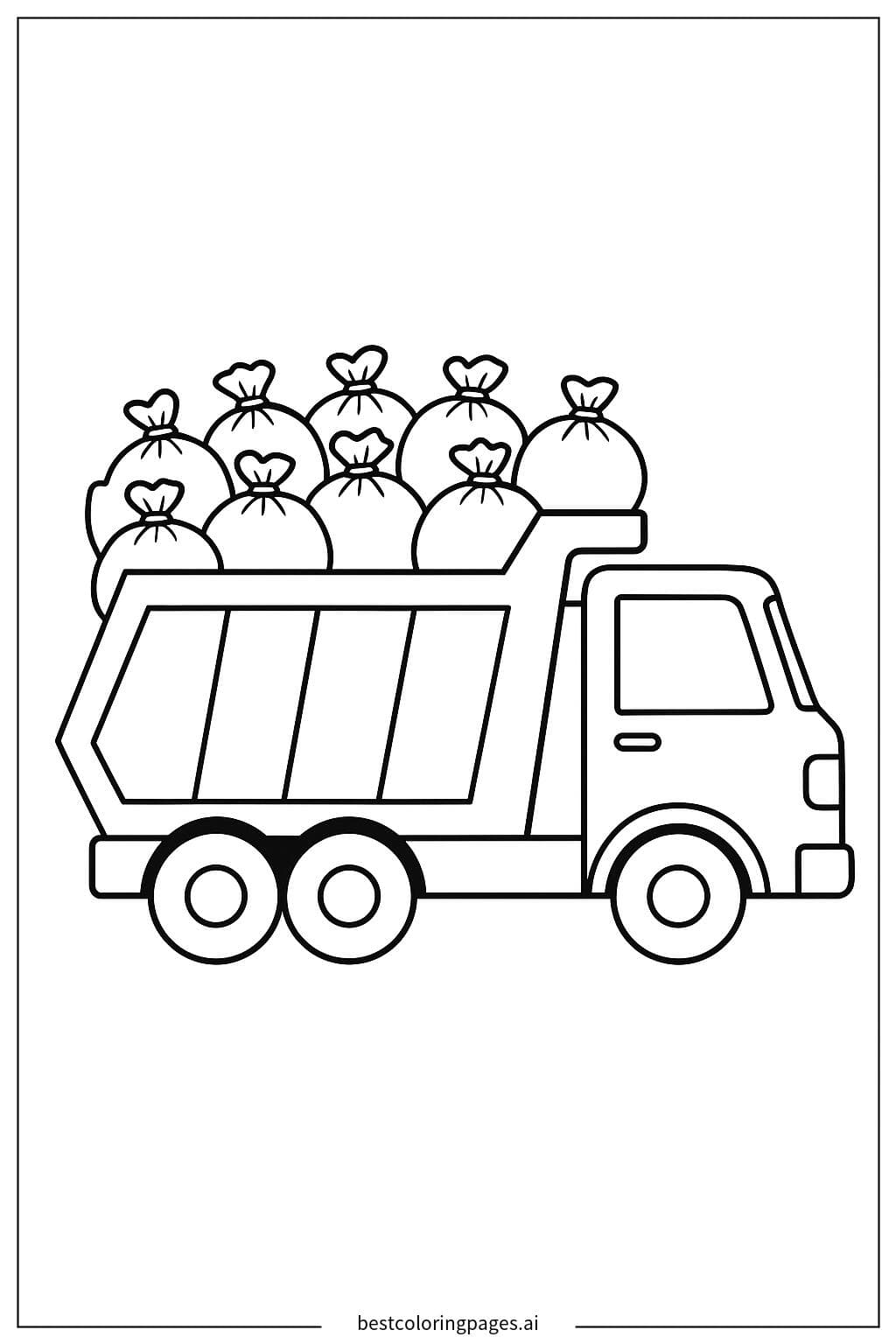 Garbage Truck Carrying Trash Bags