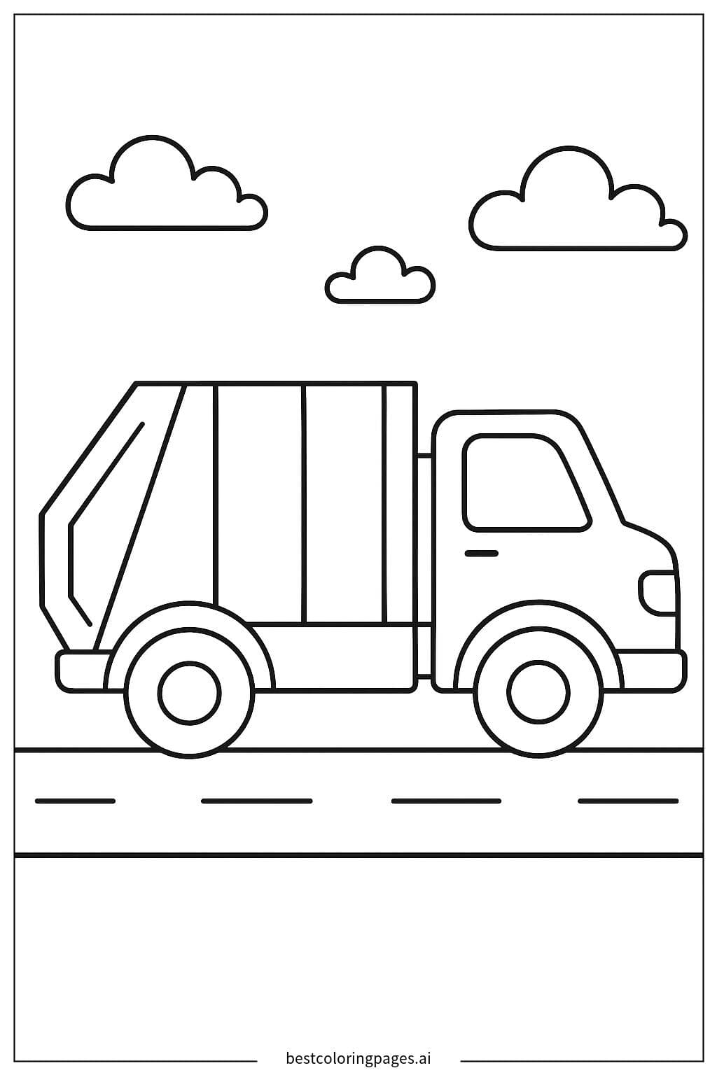 まっすぐな道を走るゴミ収集車 のぬりえ