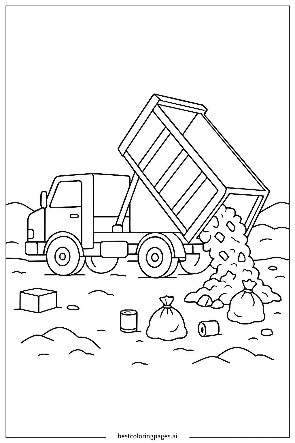 Garbage Truck Dumping Trash into Landfill