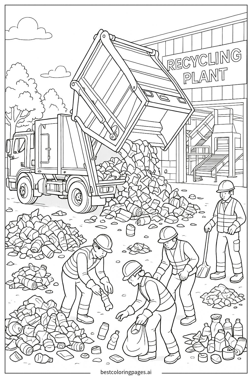 Garbage Truck Unloading at a Recycling Plant