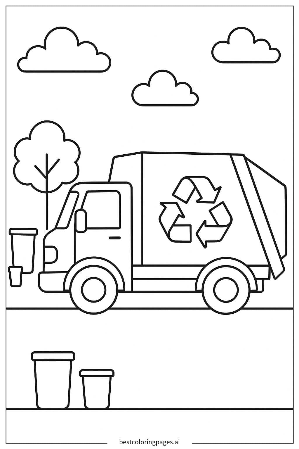 Garbage Truck with Recycling Symbol Coloring Page