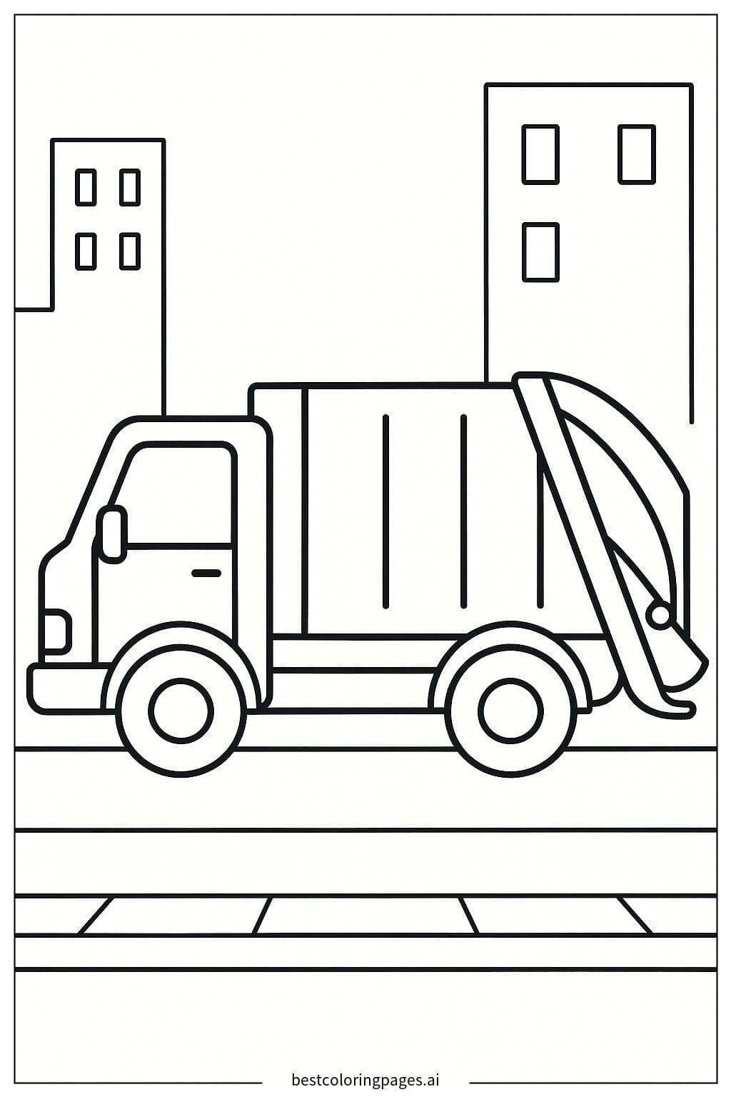 Garbage Truck with Simple Cityscape