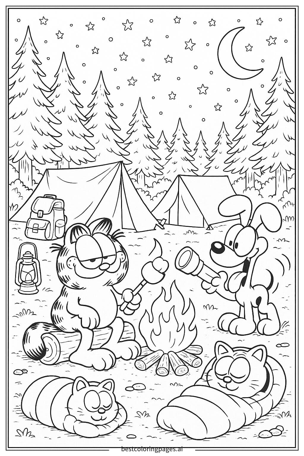 Garfield and Friends Camping Under the Stars