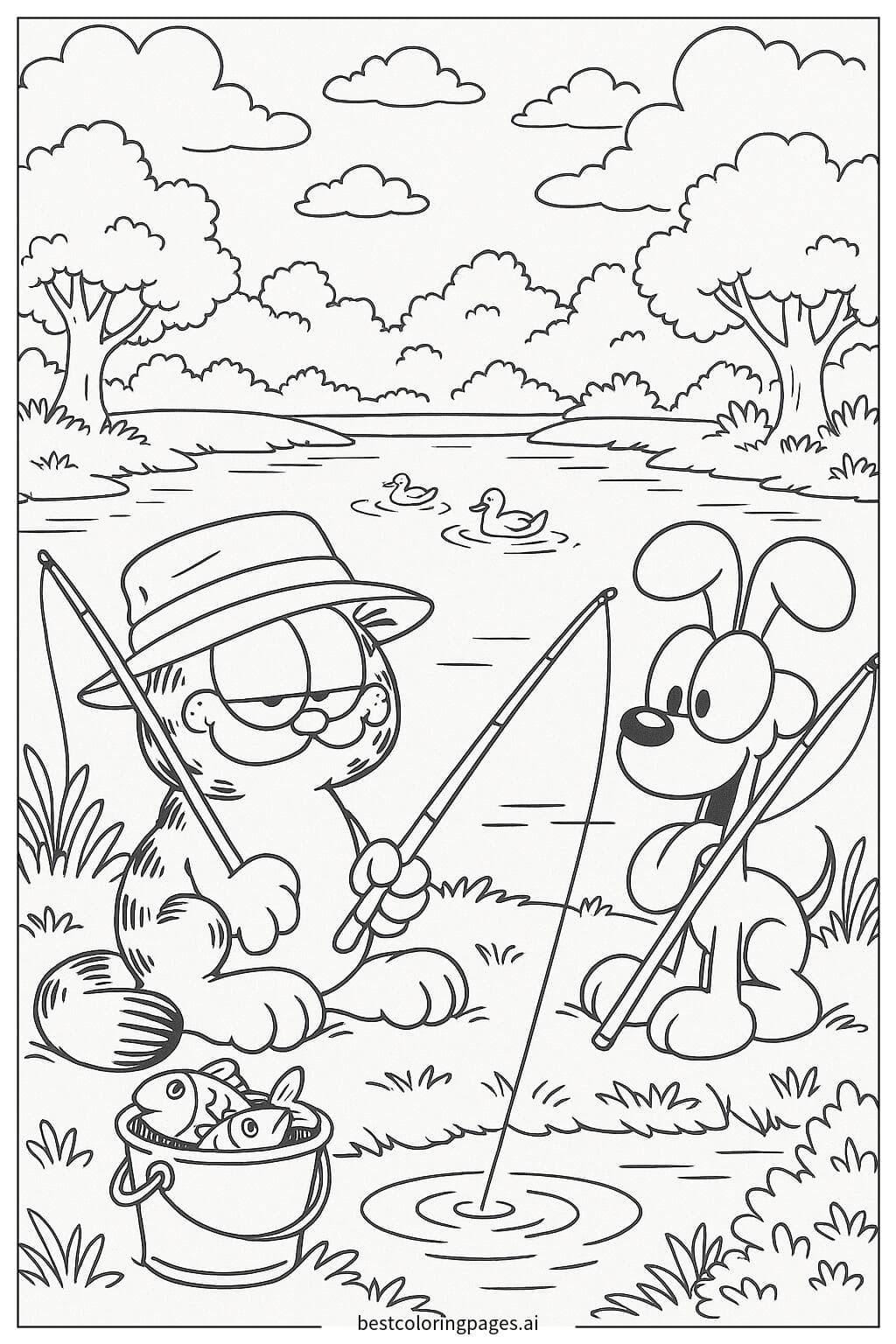 Garfield and Odie Fishing by the Lake