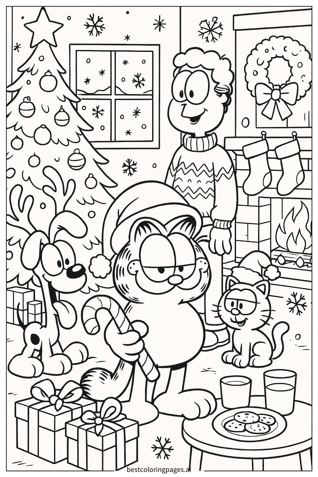 Garfield's Christmas Celebration with Friends Coloring Page