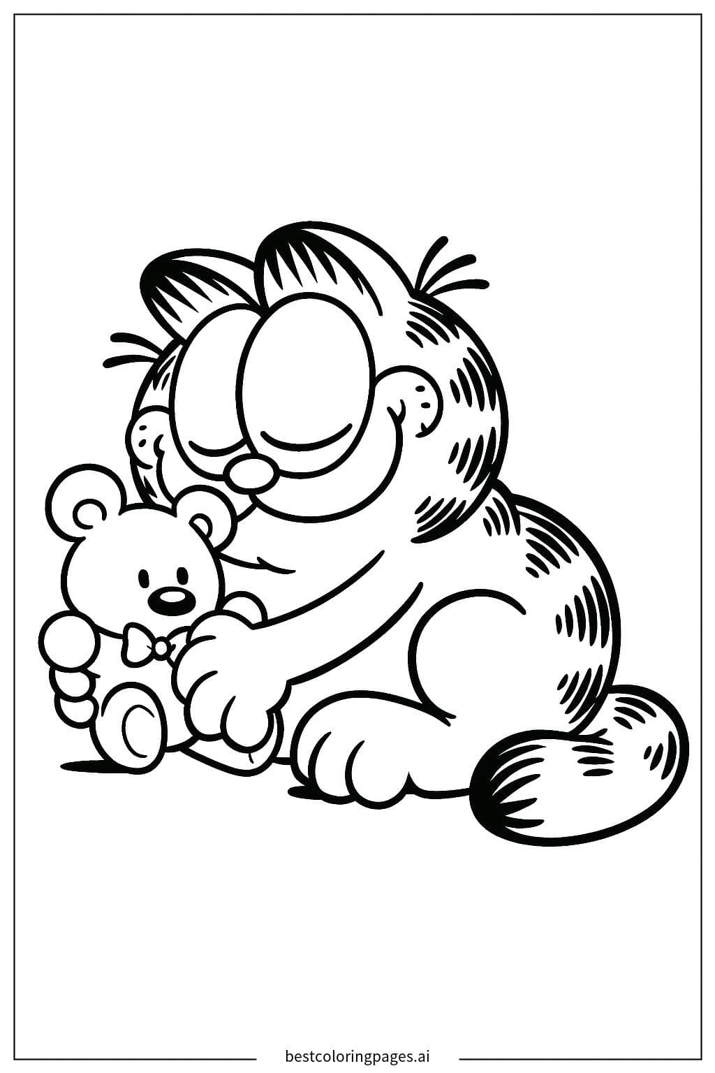 Garfield Sleeping with a Teddy Bear