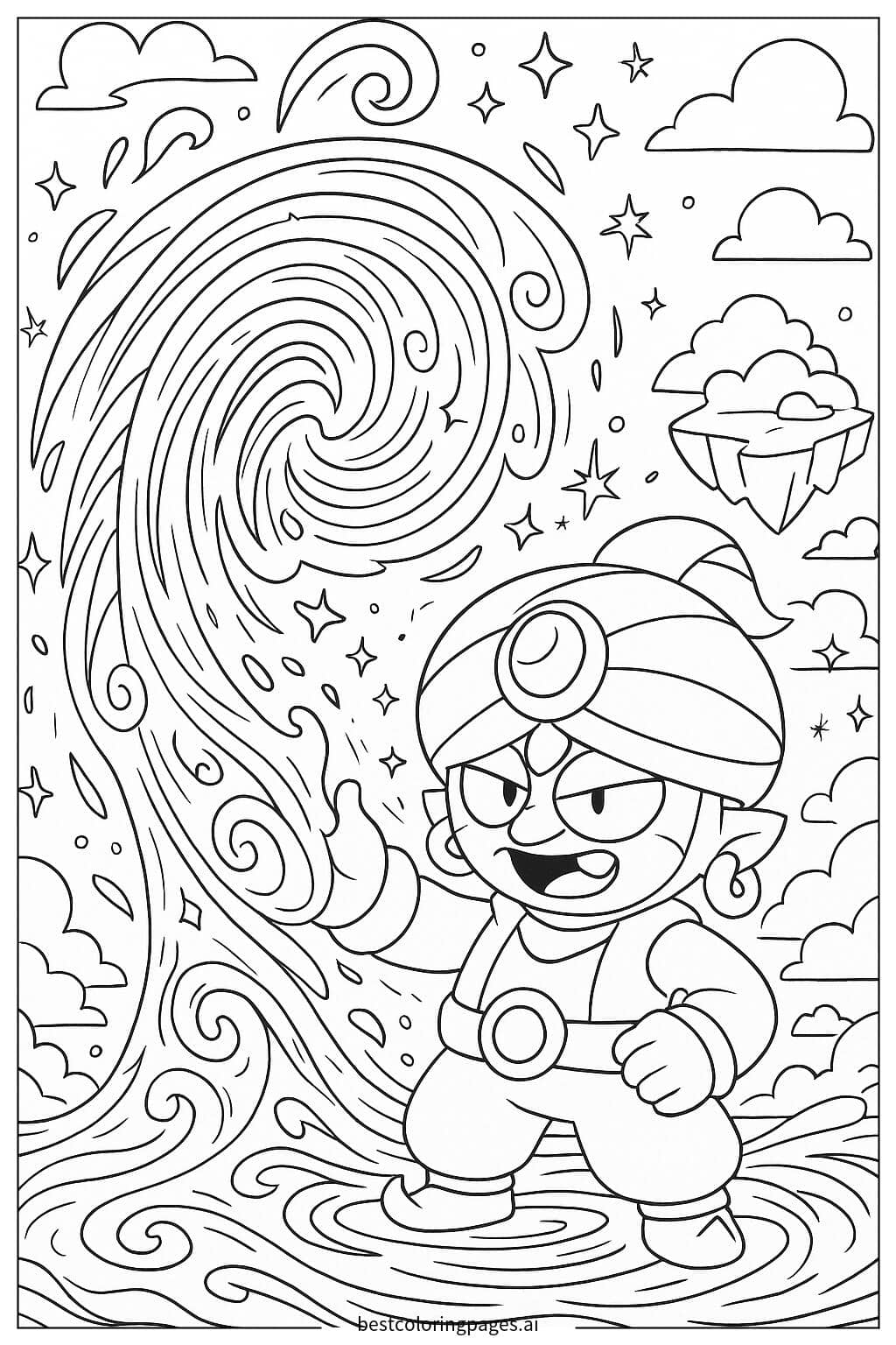Gene Casting a Magical Whirlpool Coloring Page