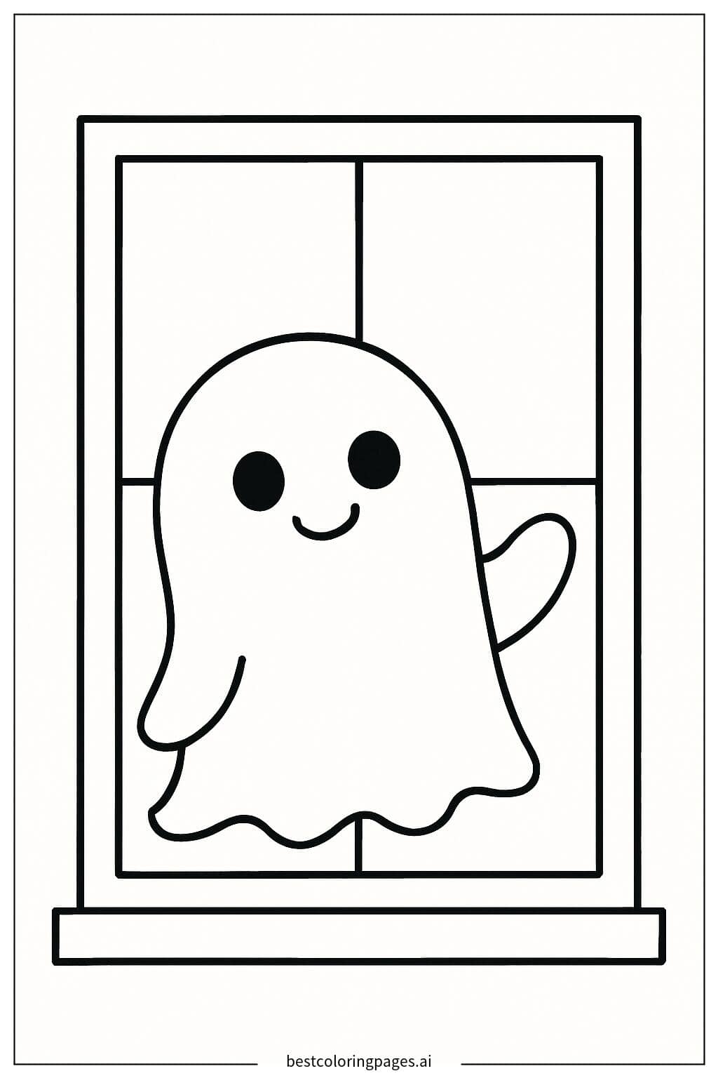 Ghost Peeking Through a Window Coloring Page