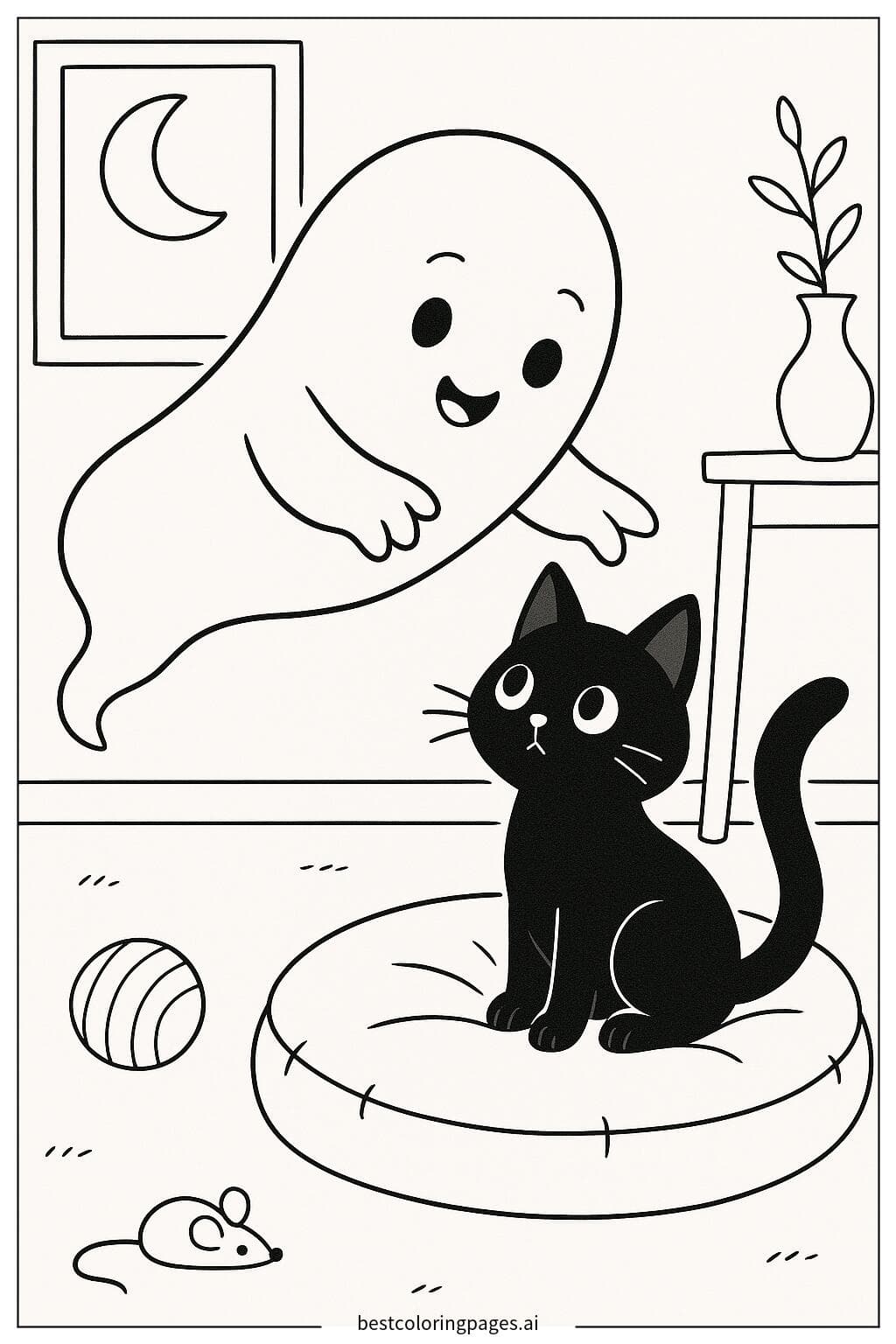 Friendly Ghost with Curious Black Cat