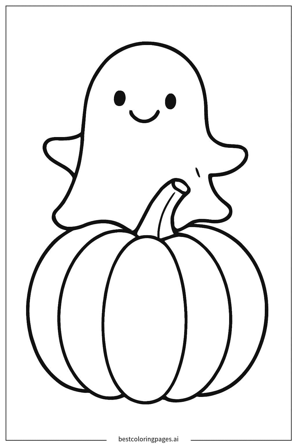 Ghost Sitting on a Pumpkin Coloring Page