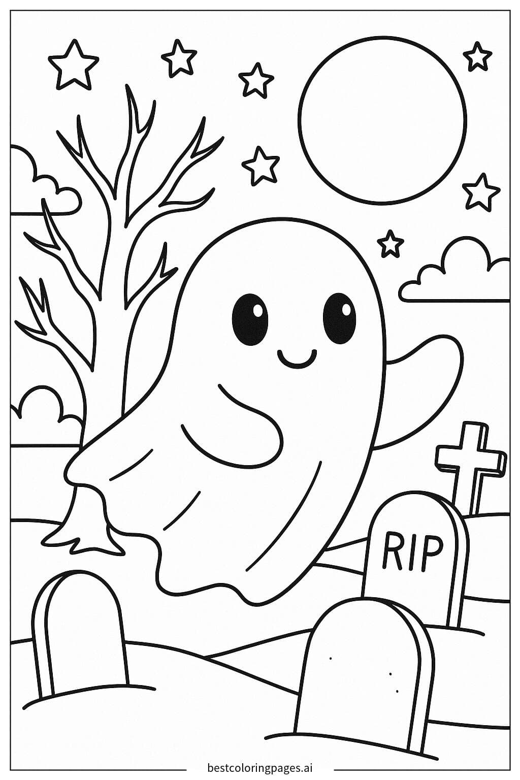Disegni di Fantasma che vaga nel cimitero da Colorare