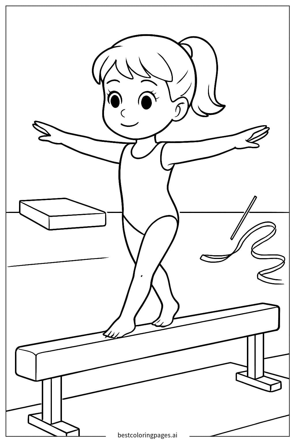 Girl Balancing on a Beam Coloring Page