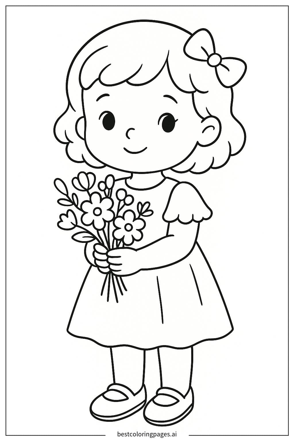 Little Girl Holding a Flower Bouquet