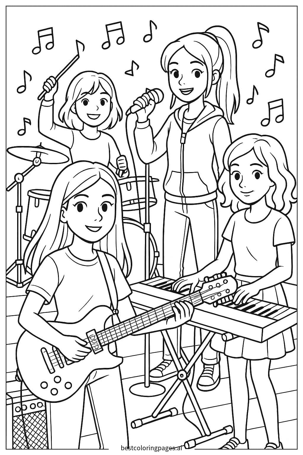 Girls Playing Musical Instruments in a Band