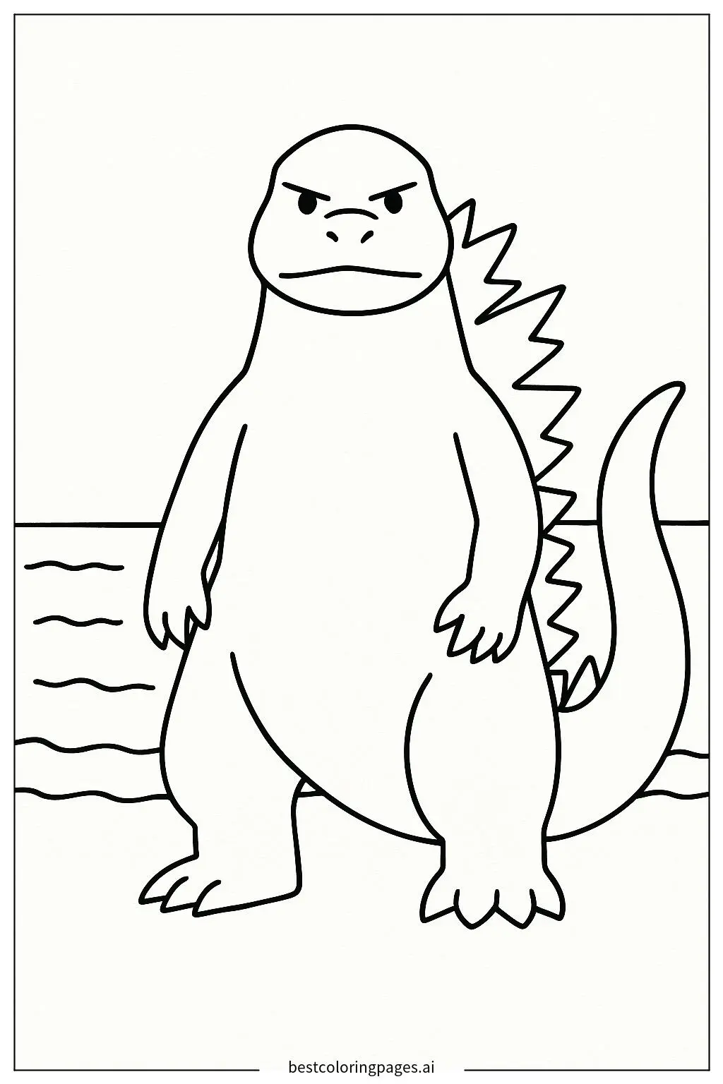 Godzilla Standing by a Serene Ocean