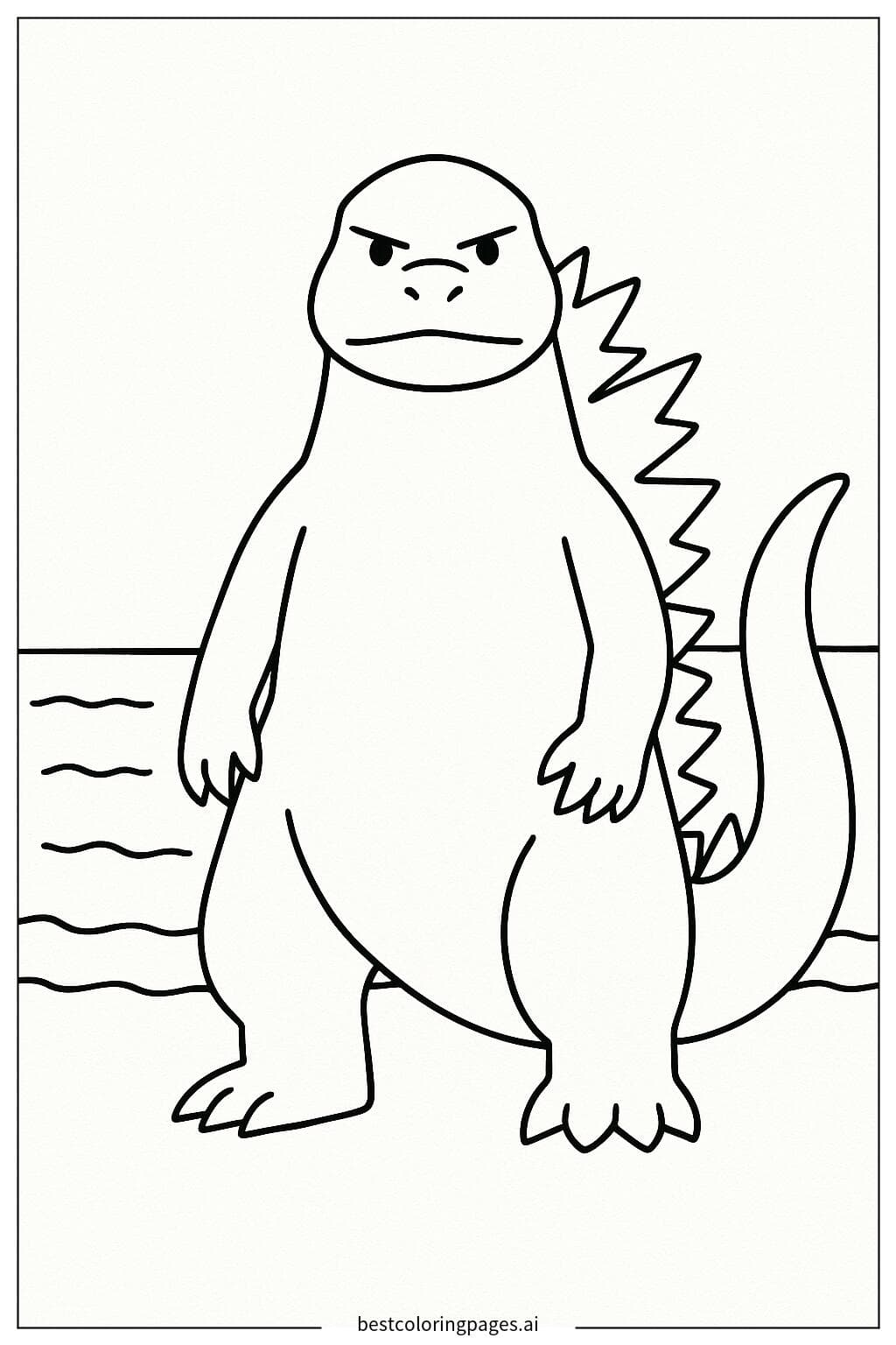 Godzilla Standing by a Serene Ocean