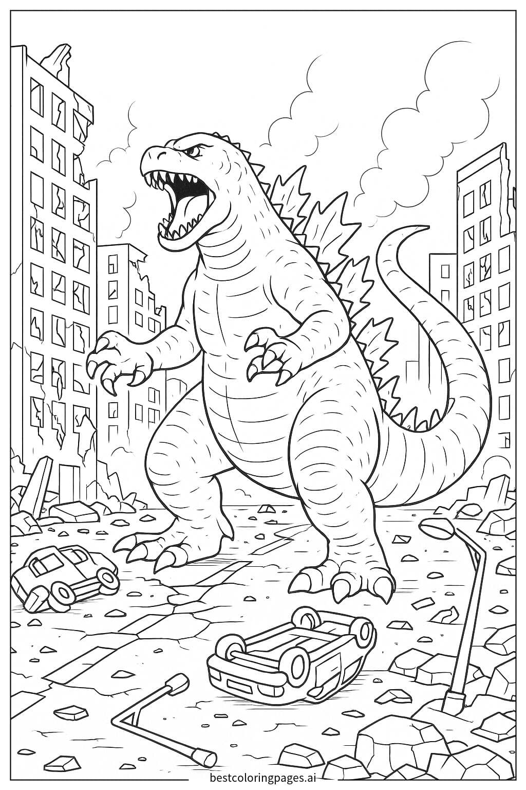 Godzilla Strolling Through a Ruined City