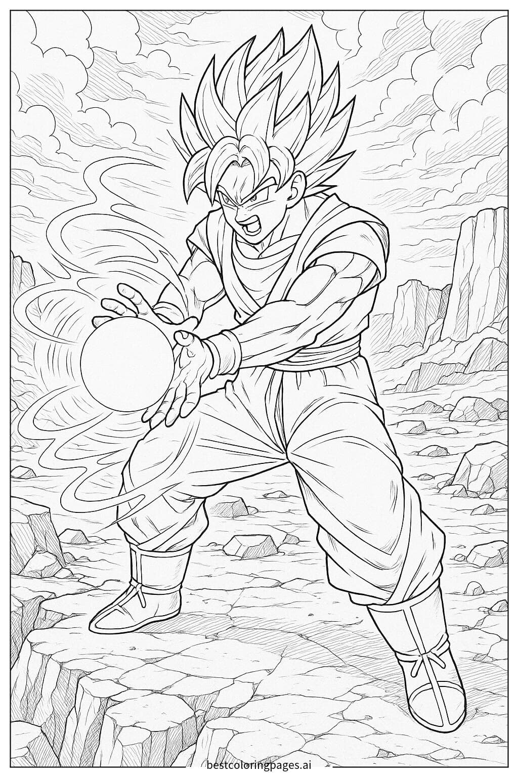 Goku Battling in a Rocky Landscape
