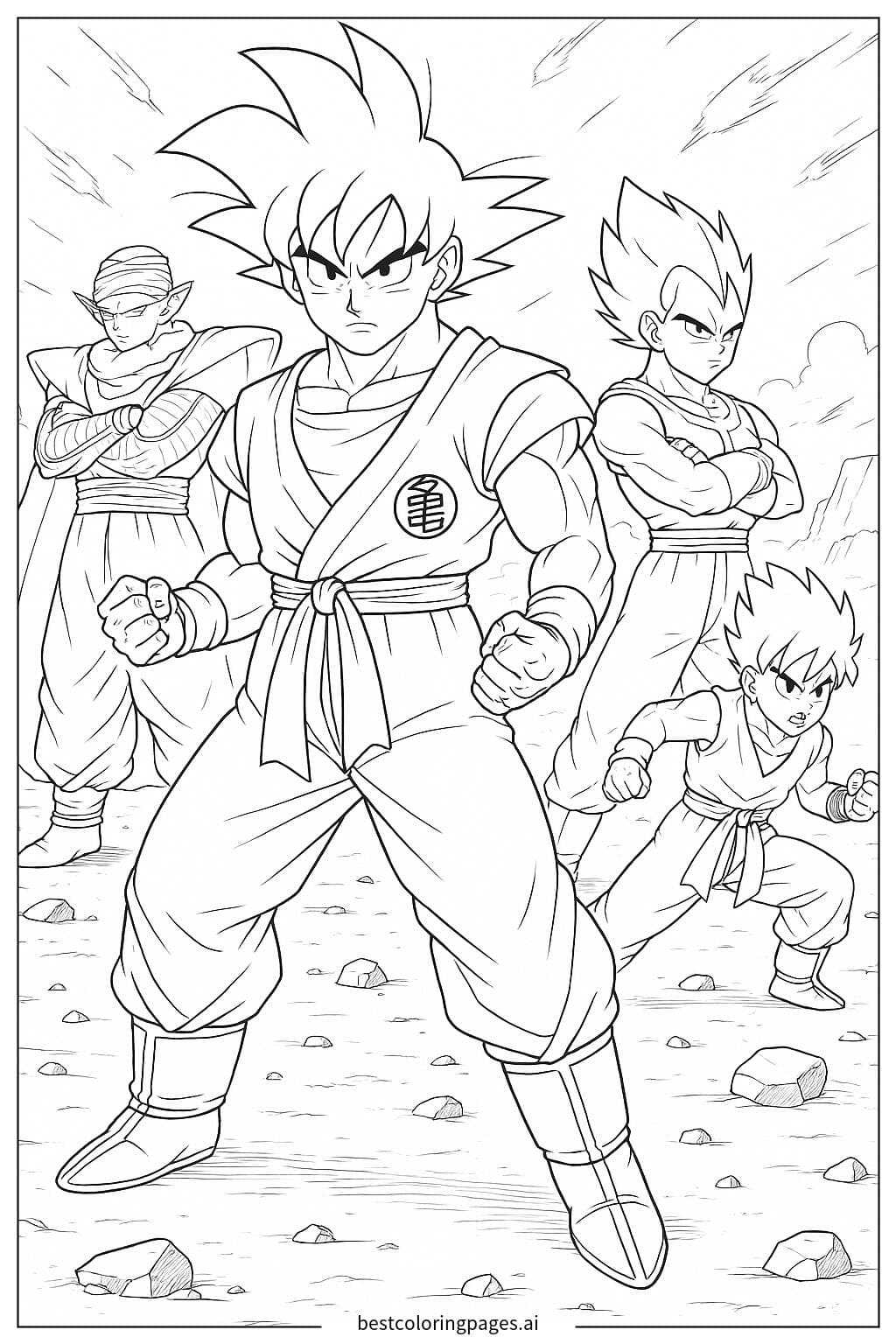 Goku Leading Z Fighters in Battle