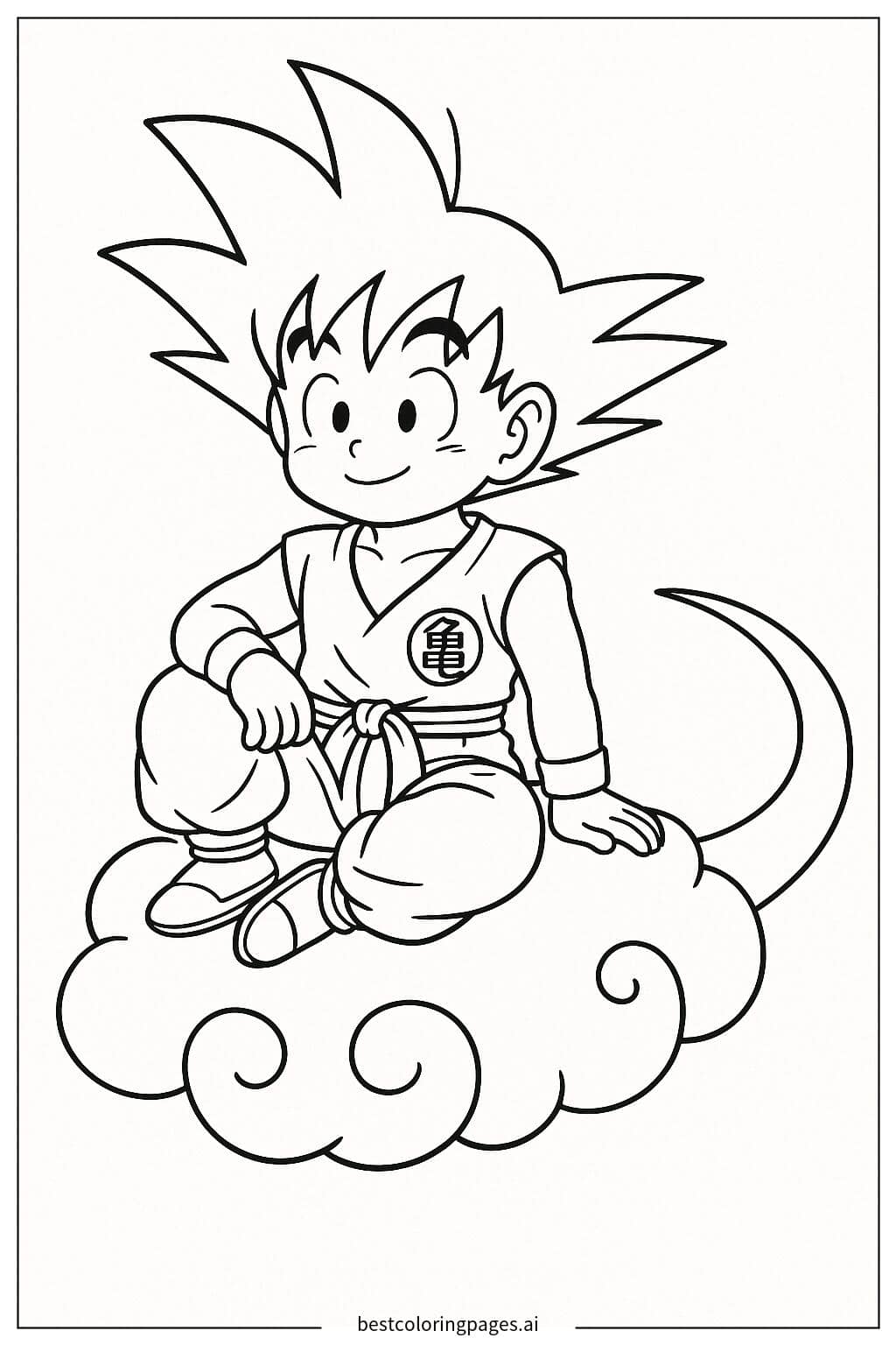 Goku Sitting on the Flying Nimbus Coloring Page
