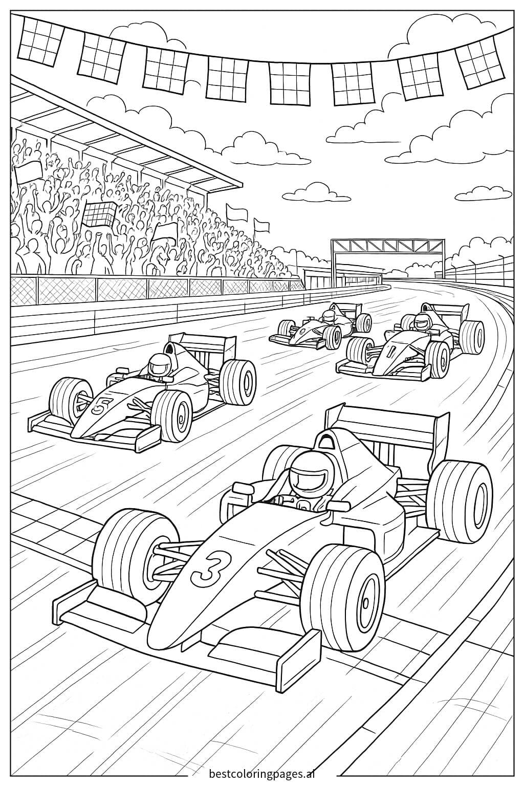 Exciting Grand Prix Race Scene with Multiple Race Cars