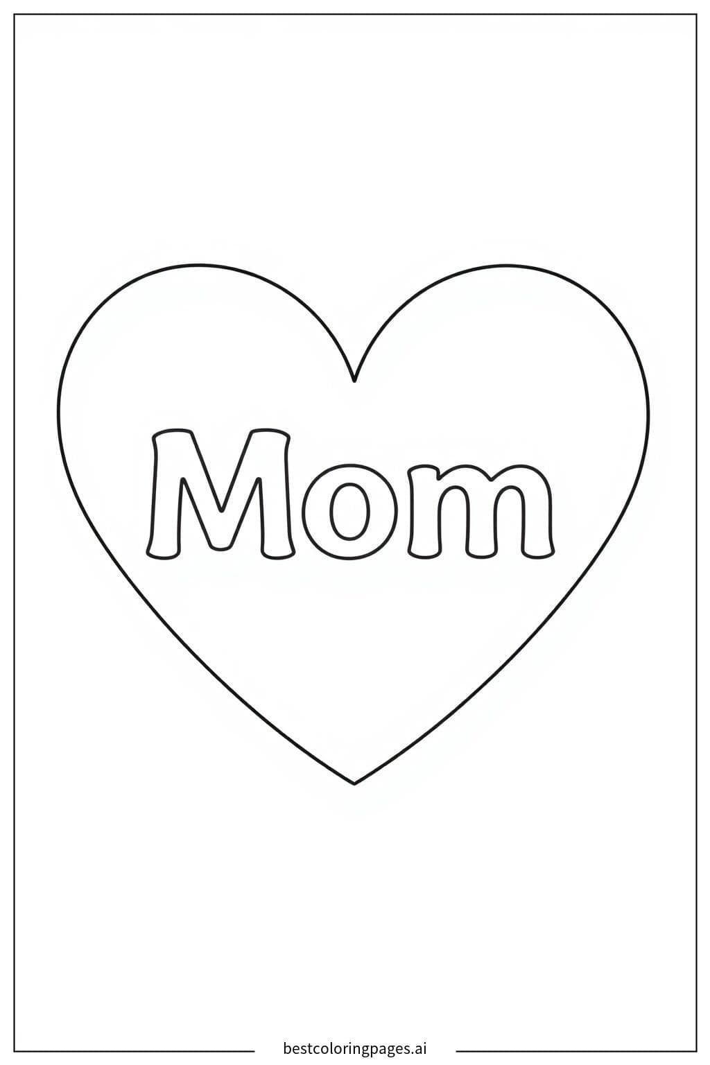 Heart with 'Mom' Text - Mother's Day Coloring Page