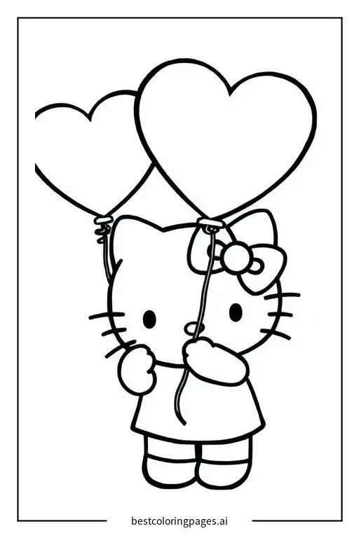Hello Kitty with Heart Balloons