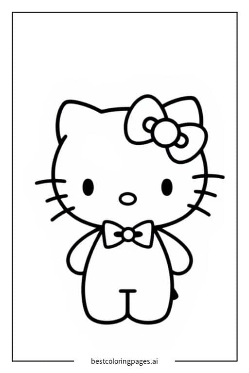 Gambar Mewarnai Hello Kitty memakai pita di kepalanya.